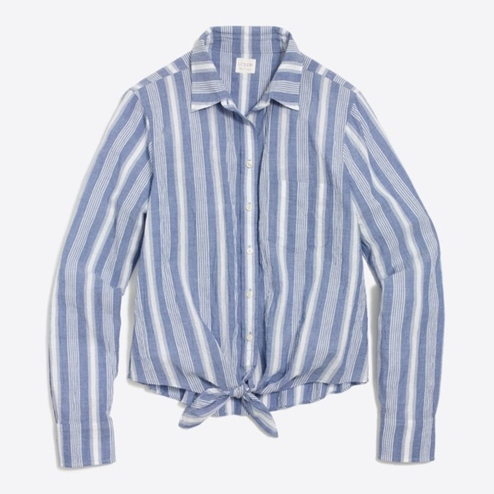 *SOLD* J Crew Striped Tie Waist Button Down M - Picture 3 of 15